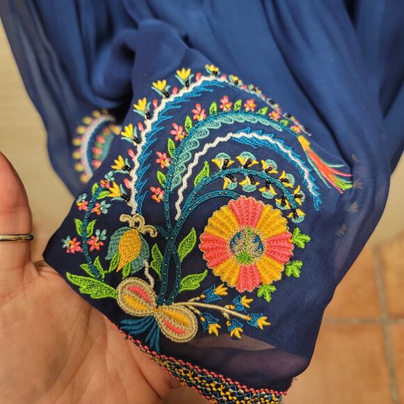 Anthro Tanvi Kedia Nyla Large baby doll top sleeveless blue boho embroidery line - Picture 8 of 8